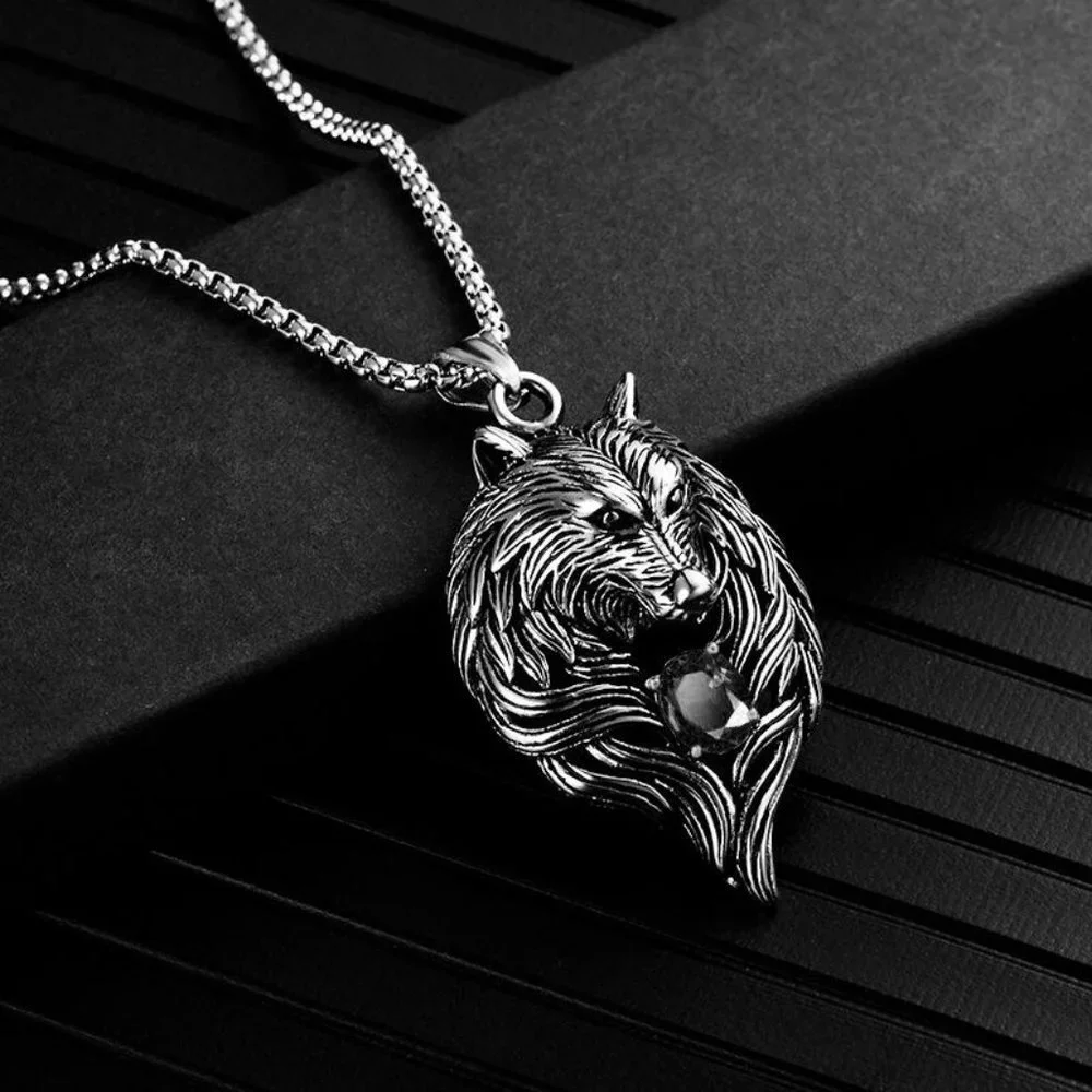 ❤️Rhinestone animal wolf pendant necklace for women/men, N90201P161